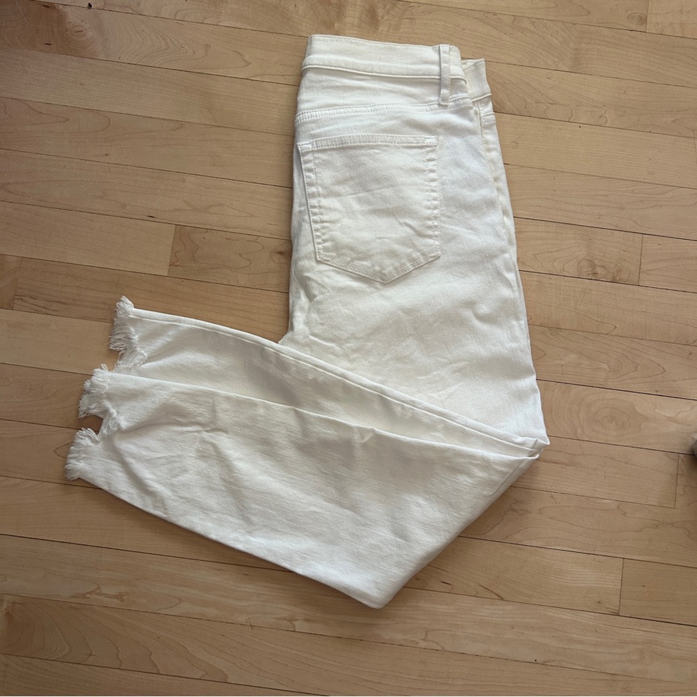 LOFT White Cropped Raw-Hem Ankle Jeans